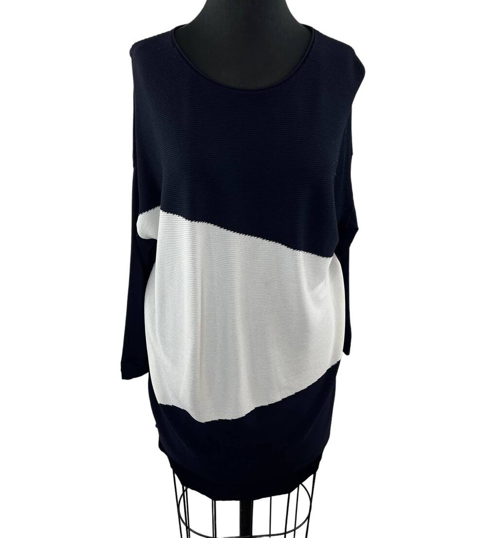 Persona Marina Rinaldi Maglia Sweater Tricot Black White Colorblock 3/4 Sleeve M